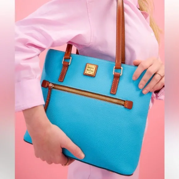 Dooney & Bourke Blue & Tan Leather Tote Bag LIKE NEW - Picture 2 of 15